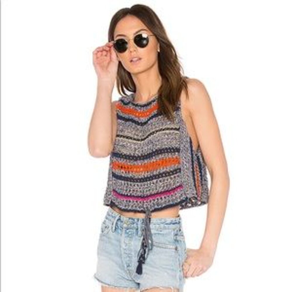 Free People Step Outside Striped Crochet Tank
